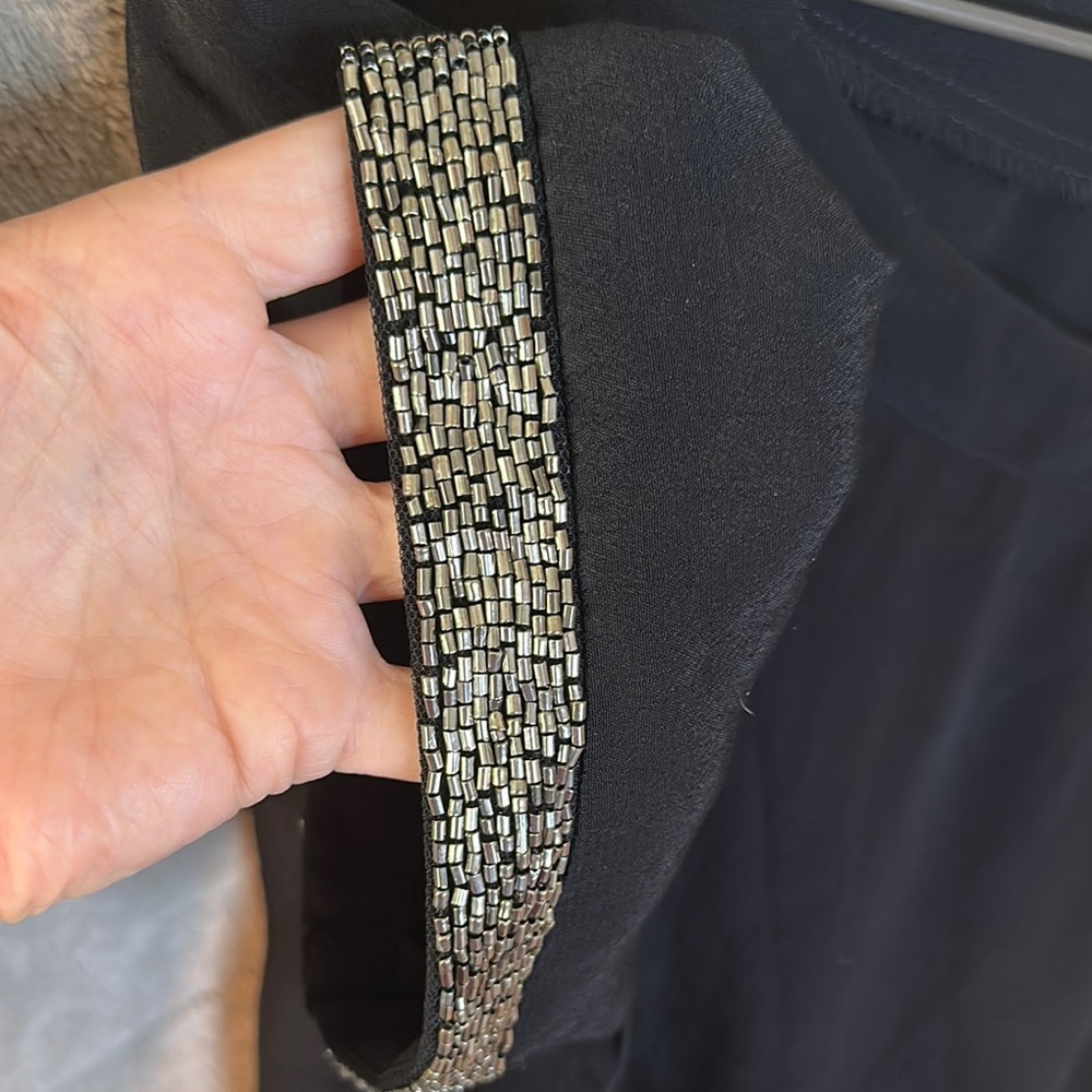 Astr Black Silk with Bead Cuffed Sleeve Crop Blouse - Picture 5 of 8